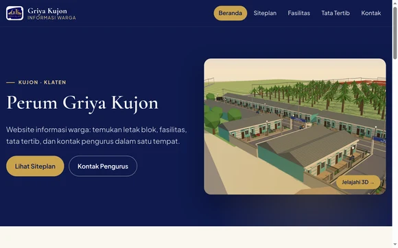 Halaman depan website Perum Griya Kujon